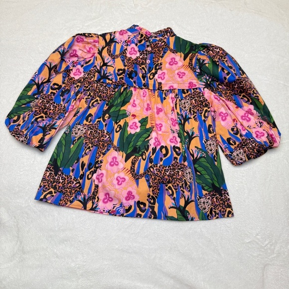 Alden Adair Pink and Orange Floral Puff Sleeve Blouse - Picture 2 of 4